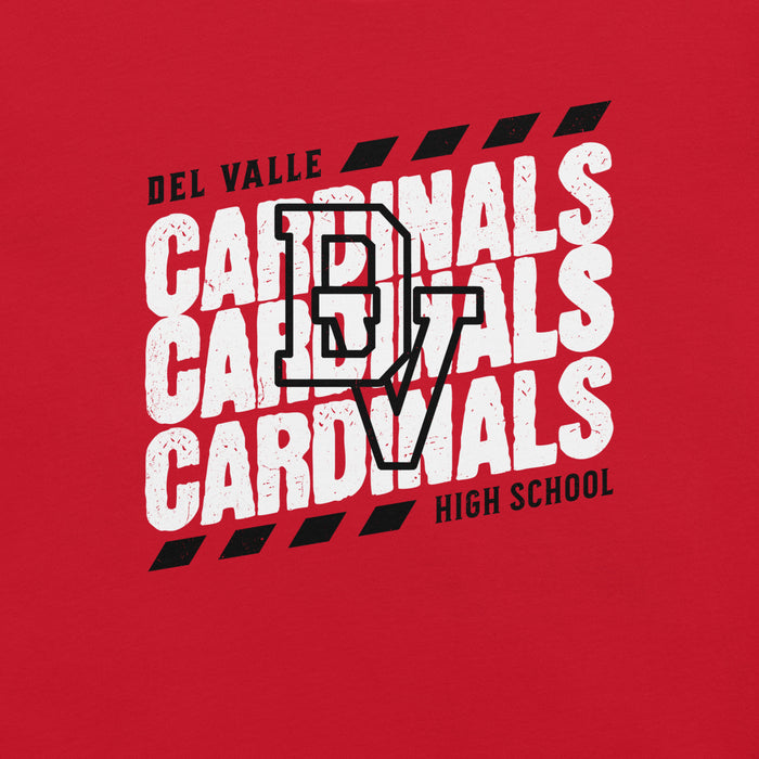Close-up view of Del Valle High School Cardinals Red Premium Unisex T-shirt 223