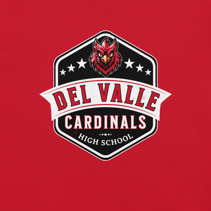 Close-up view of Del Valle High School Cardinals Red Premium Unisex T-shirt 209