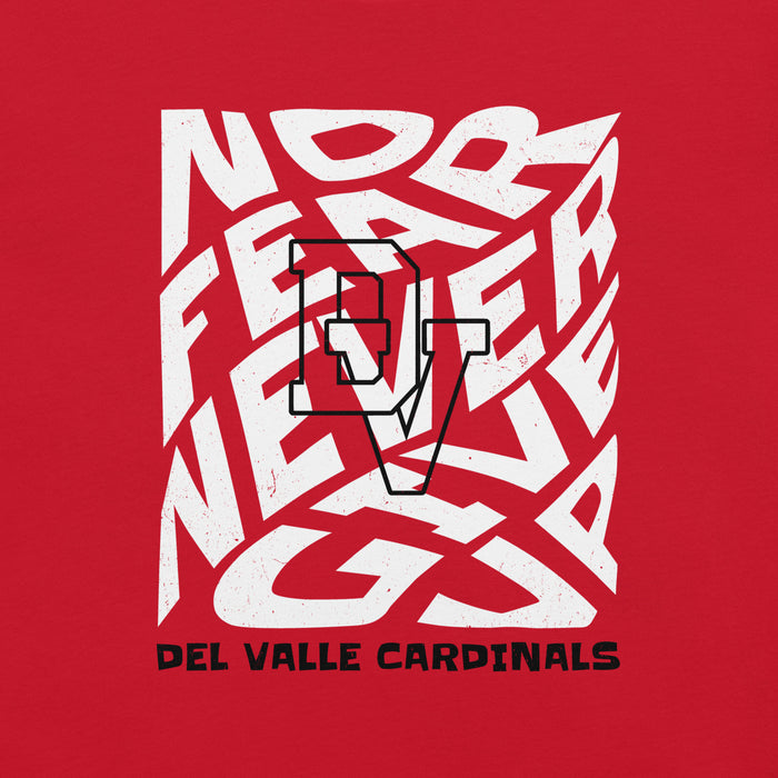 Close-up view of Del Valle High School Cardinals Red Premium Unisex T-shirt 236