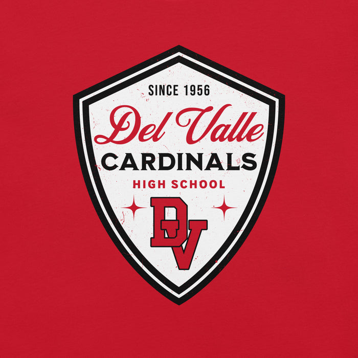 Close-up view of Del Valle High School Cardinals Red Premium Unisex T-shirt 225