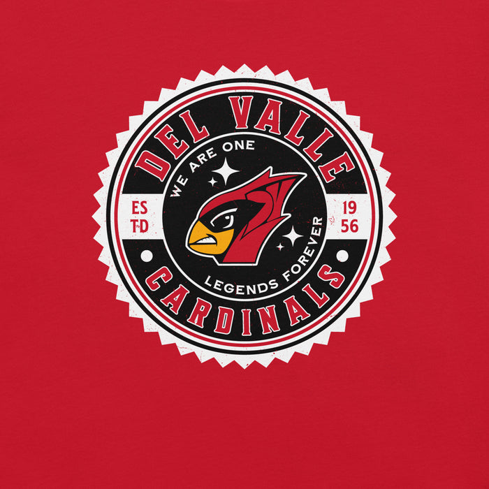Close-up view of Del Valle High School Cardinals Red Premium Unisex T-shirt 203
