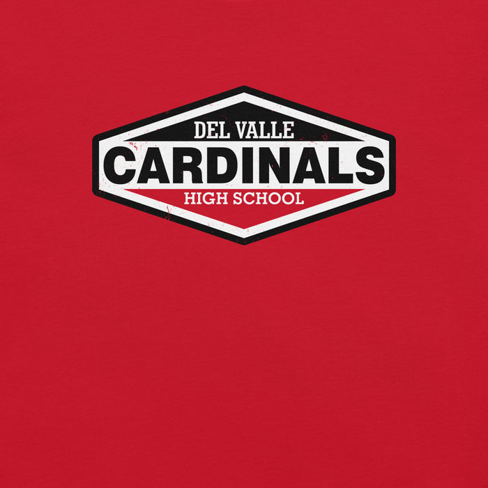 Close-up view of Del Valle High School Cardinals Red Premium Unisex T-shirt 009