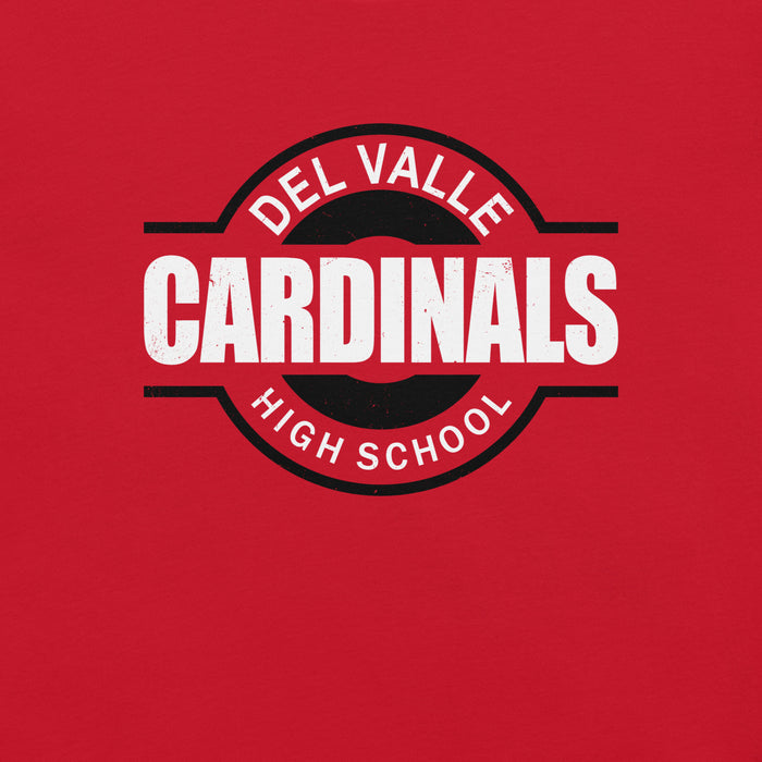 Close-up view of Del Valle High School Cardinals Red Premium Unisex T-shirt 011
