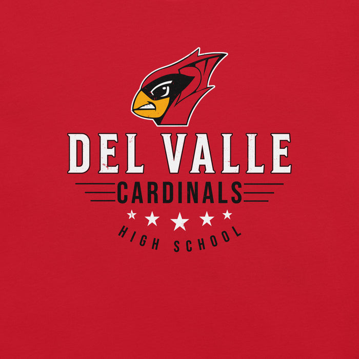 Close-up view of Del Valle High School Cardinals Red Premium Unisex T-shirt 217