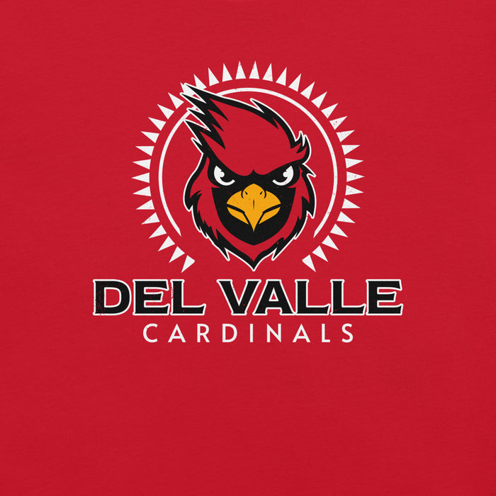 Close-up view of Del Valle High School Cardinals Red Premium Unisex T-shirt 226