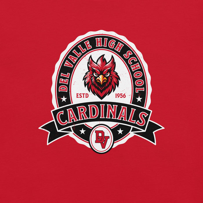 Close-up view of Del Valle High School Cardinals Red Premium Unisex T-shirt 212