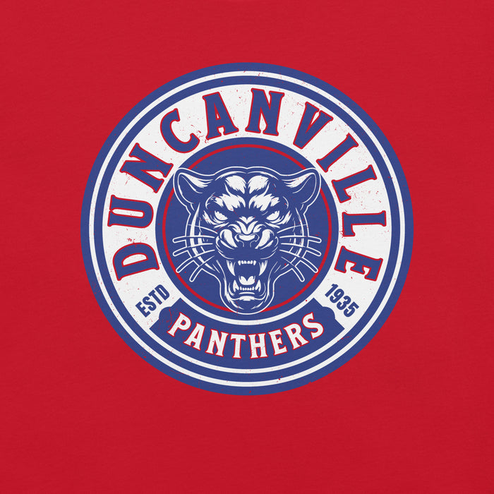 Close-up view of Duncanville High School Panthers Red Premium Unisex T-shirt 220