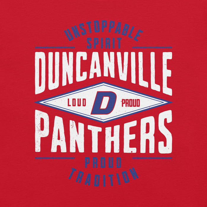 Close-up view of Duncanville High School Panthers Red Premium Unisex T-shirt 210