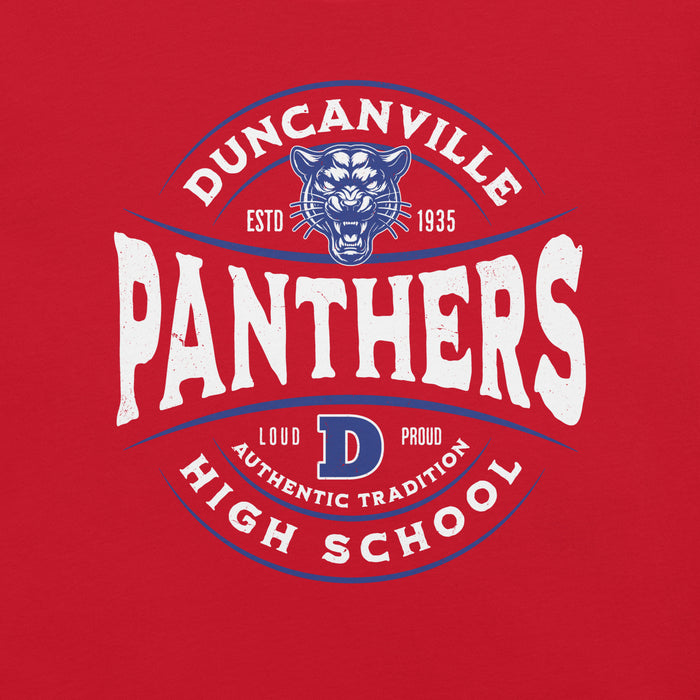 Close-up view of Duncanville High School Panthers Red Premium Unisex T-shirt 218