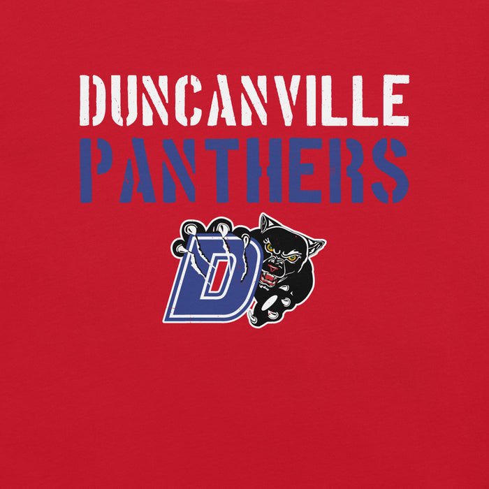 Close-up view of Duncanville High School Panthers Red Premium Unisex T-shirt 017