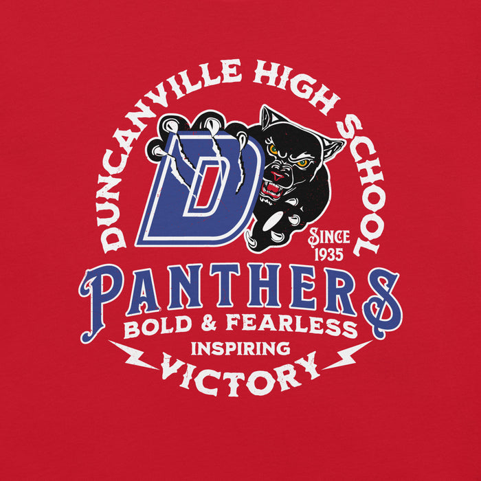 Close-up view of Duncanville High School Panthers Red Premium Unisex T-shirt 206