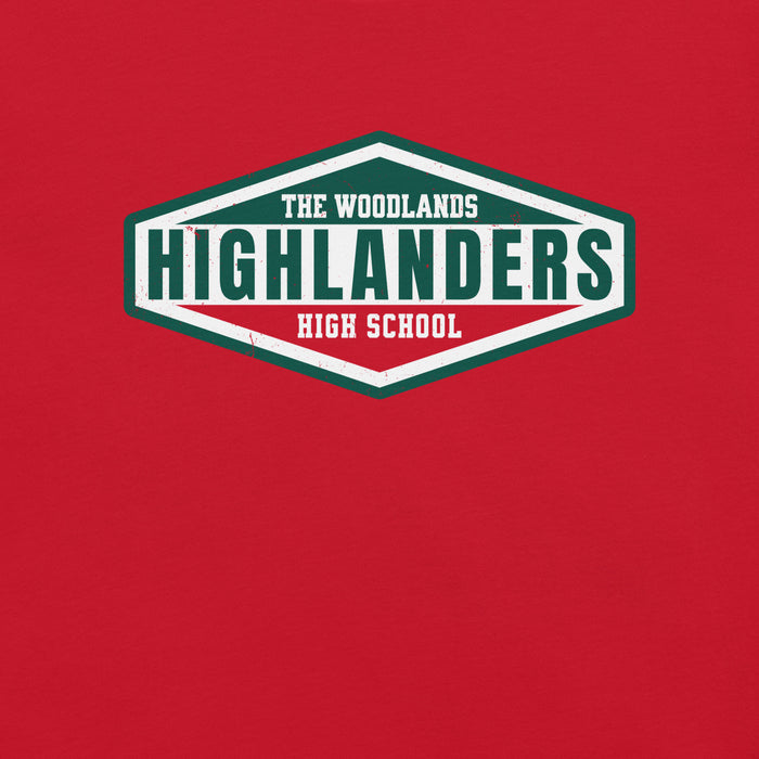 Close-p view of The Woodlands High School Highlanders Red Premium Unisex T-shirt 009