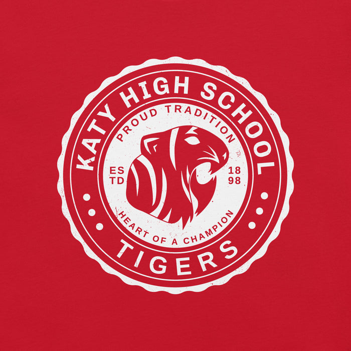 Close-up view of Katy High School Tigers Red Premium Unisex T-shirt 216