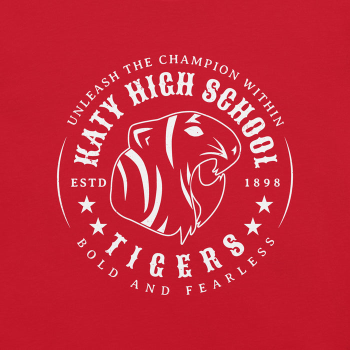 Close-up view of Katy High School Tigers Red Premium Unisex T-shirt 214