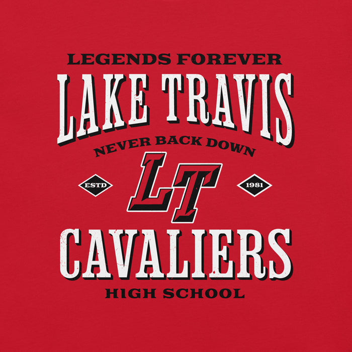 Close-up view of Lake Travis High School Cavaliers Red Premium Unisex T-shirt 230