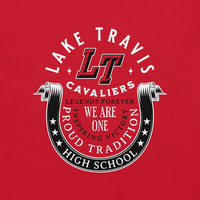 Close-up view of Lake Travis High School Cavaliers Red Premium Unisex T-shirt 229