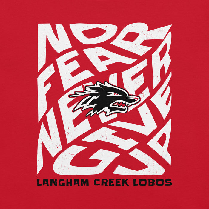 Close-up view of Langham Creek High School Lobos Red Premium Unisex T-shirt 236
