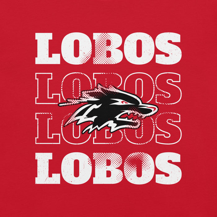 Close-up view of Langham Creek High School Lobos Red Premium Unisex T-shirt 233