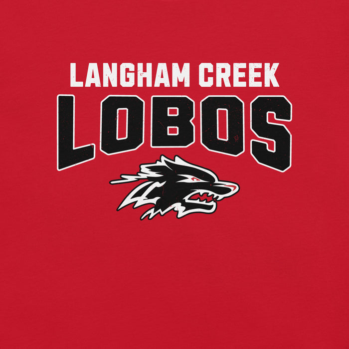Close-up view of Langham Creek High School Lobos Red Premium Unisex T-shirt 234