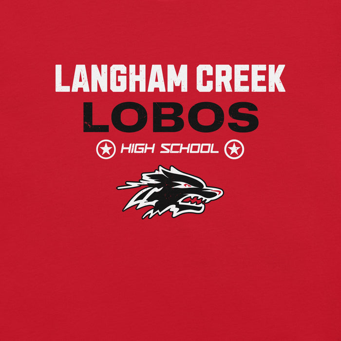 Close-up view of Langham Creek High School Lobos Red Premium Unisex T-shirt 003