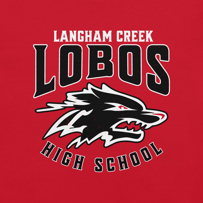 Close-up view of Langham Creek High School Lobos Red Premium Unisex T-shirt 213