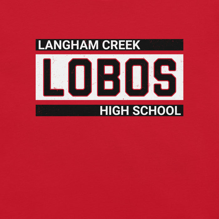 Close-up view of Langham Creek High School Lobos Red Premium Unisex T-shirt 098