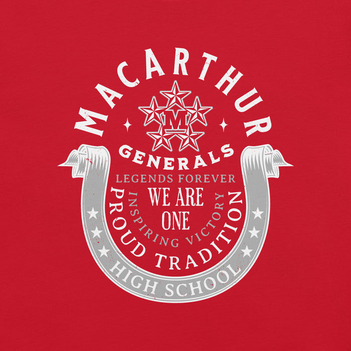 Close-up view of MacArthur High School Generals Red Premium Unisex T-shirt 229