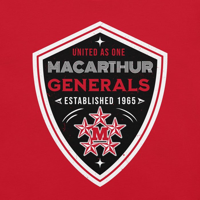 Close-up view of MacArthur High School Generals Red Premium Unisex T-shirt 225