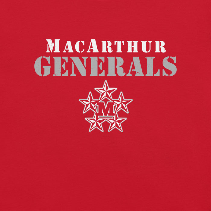 Close-up view o fMacArthur High School Generals Red Premium Unisex T-shirt 017