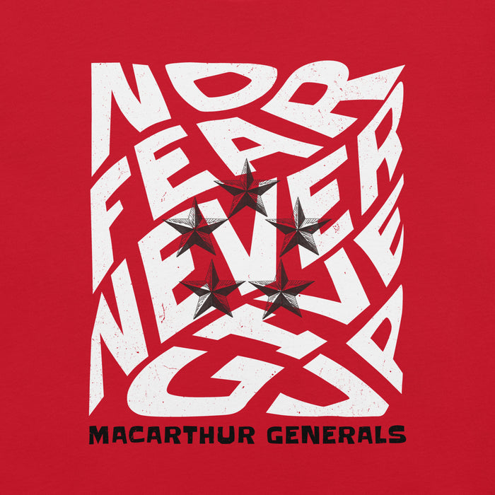 Close-up view of MacArthur High School Generals Red Premium Unisex T-shirt 236