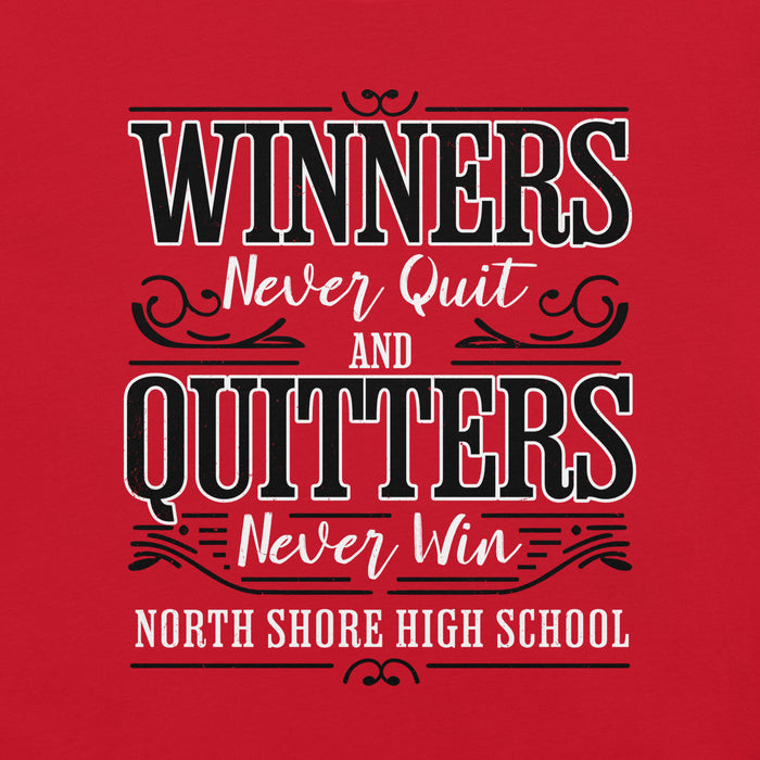 Close-up view of North Shore High School Mustangs Red Premium Unisex T-shirt 237