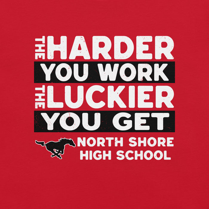 Close-up view of North Shore High School Mustangs Red Premium Unisex T-shirt 238