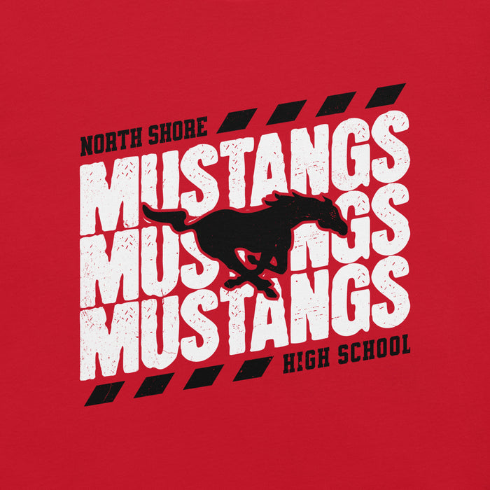 Close-up view of North Shore High School Mustangs Red Premium Unisex T-shirt 223