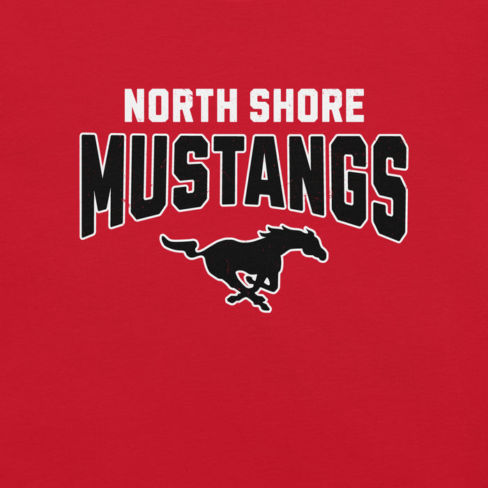 Close-up view of North Shore High School Mustangs Red Premium Unisex T-shirt 234