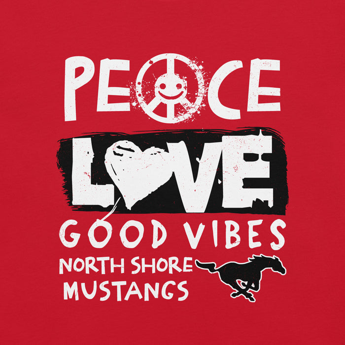 Close-up view of North Shore High School Mustangs Red Premium Unisex T-shirt 240