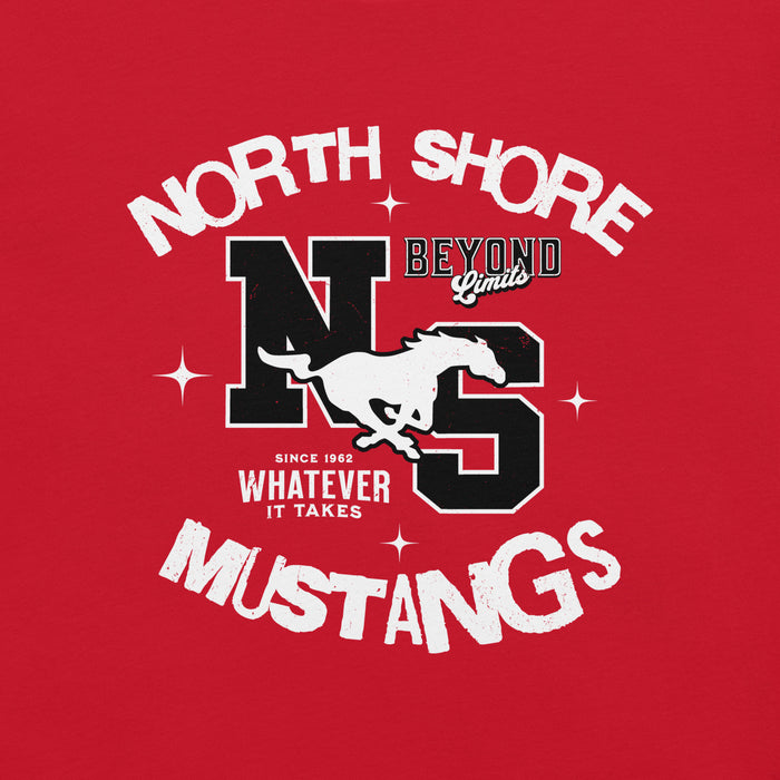 Close-up view of North Shore High School Mustangs Red Premium Unisex T-shirt 228