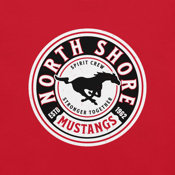 Close-up view of North Shore High School Mustangs Red Premium Unisex T-shirt 220