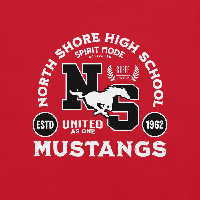 Close-up view of North Shore High School Mustangs Red Premium Unisex T-shirt 208