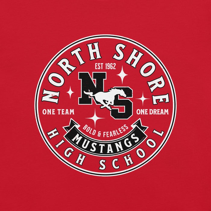 Close-up view of North Shore High School Mustangs Red Premium Unisex T-shirt 215