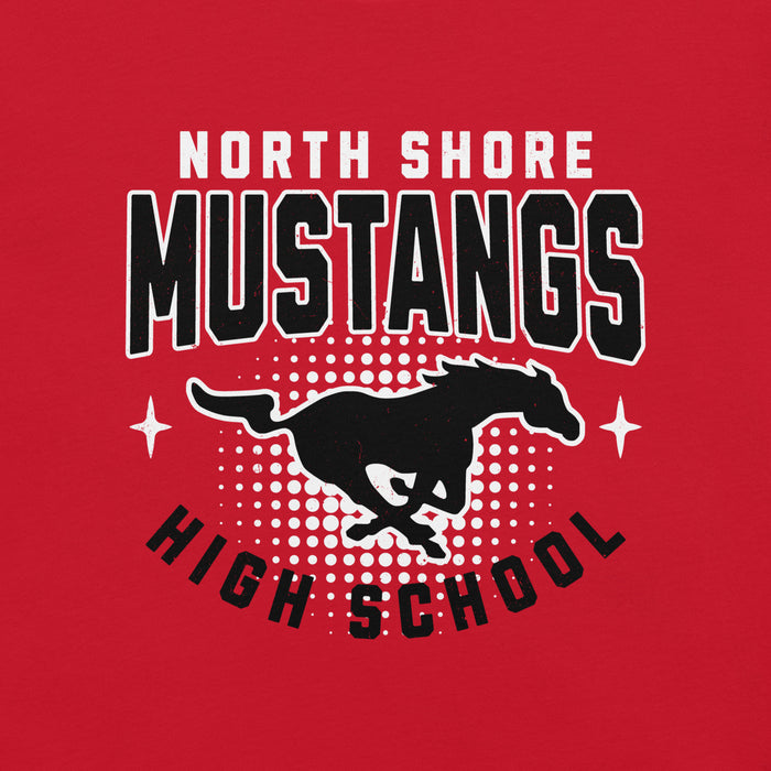Close-up view of North Shore High School Mustangs Red Premium Unisex T-shirt 204