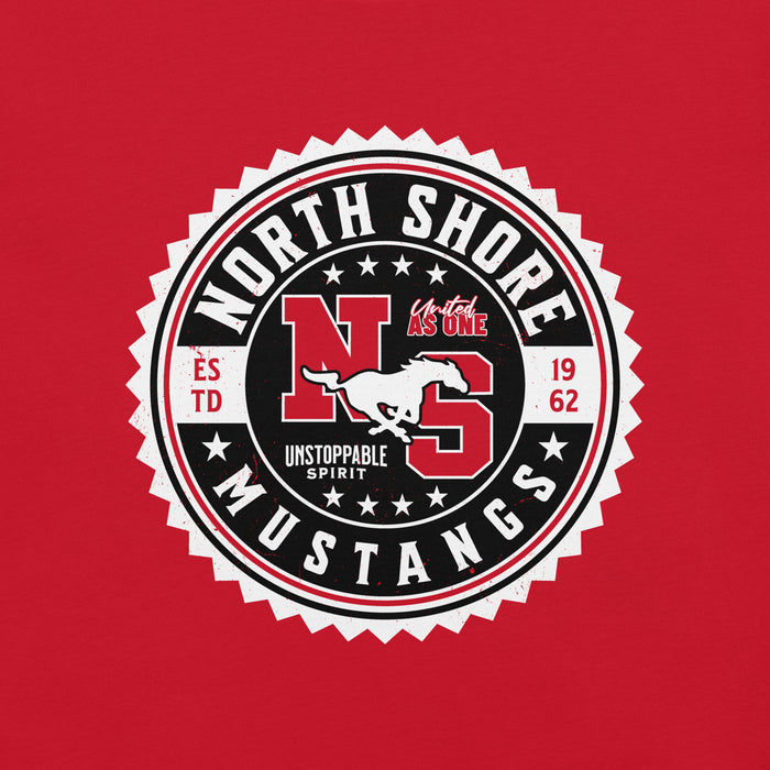 Close-up view of North Shore High School Mustangs Red Premium Unisex T-shirt 203
