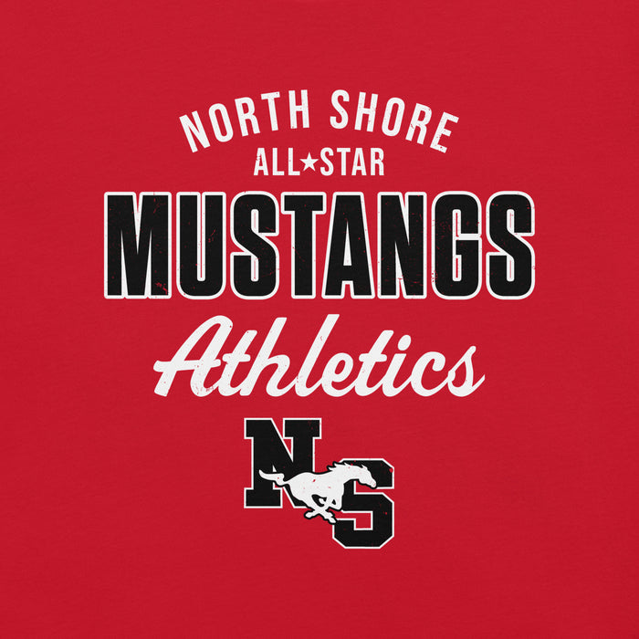 Close-up view of North Shore High School Mustangs Red Premium Unisex T-shirt 034