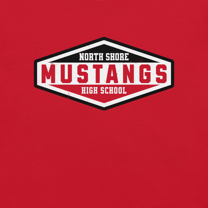 Close-up view of North Shore High School Mustangs Red Premium Unisex T-shirt 009