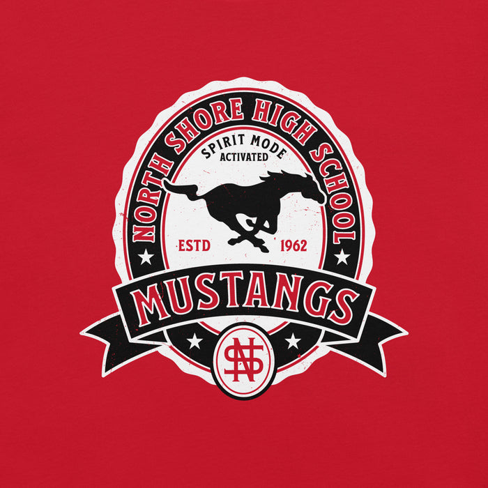 Close-up view of North Shore High School Mustangs Red Premium Unisex T-shirt 212