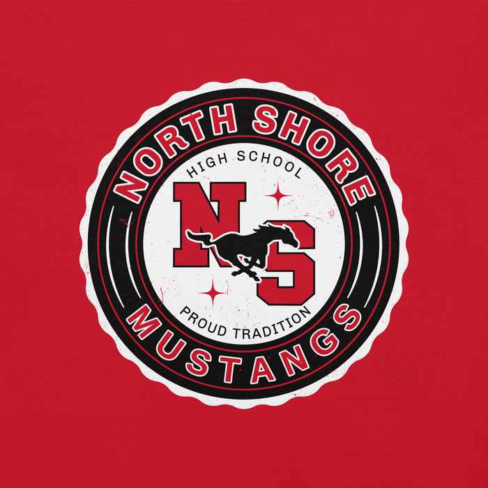 Close-up view of North Shore High School Mustangs Red Premium Unisex T-shirt 216