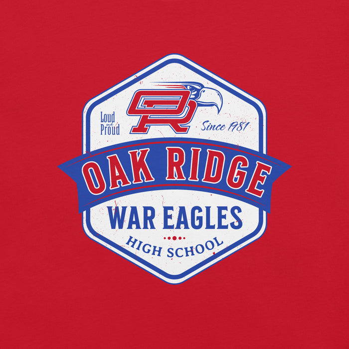 Close-up view of Oak Ridge High School War Eagles Red Premium Unisex T-shirt 209