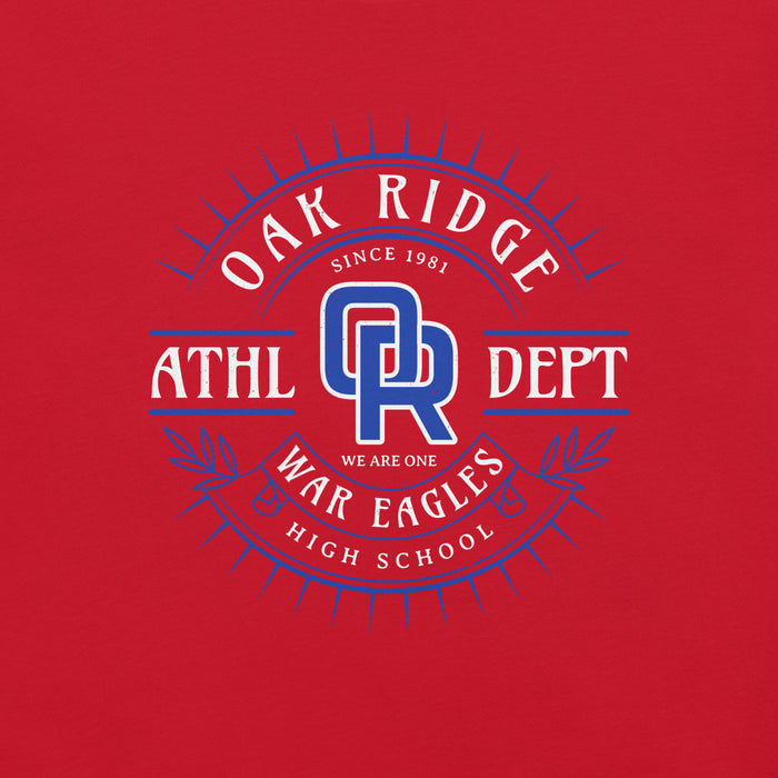 Close-up view of Oak Ridge High School War Eagles Red Premium Unisex T-shirt 201