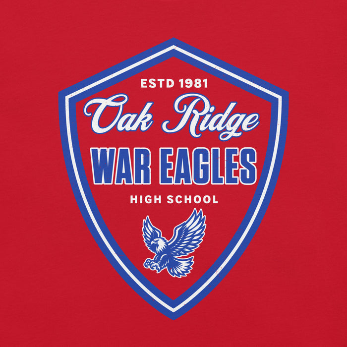 Close-up view of Oak Ridge High School War Eagles Red Premium Unisex T-shirt 225