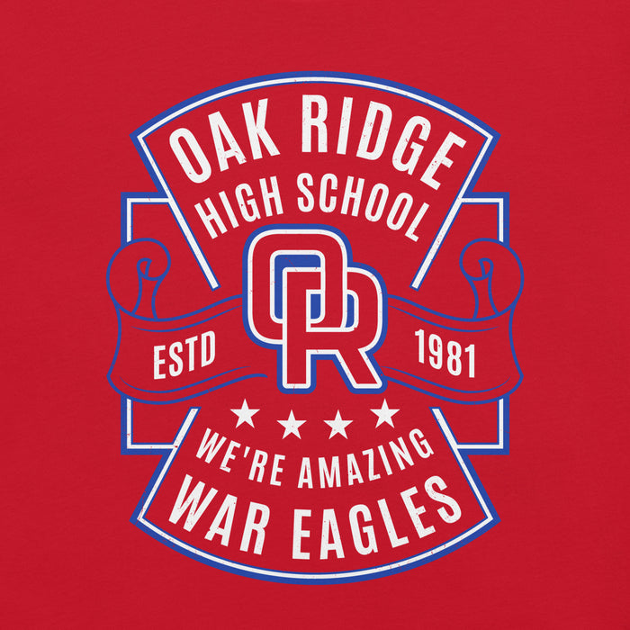 Close-up view of Oak Ridge High School War Eagles Red Premium Unisex T-shirt 207