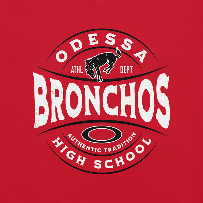 Close-up view of Odessa High School Bronchos Red Premium Unisex T-shirt 218